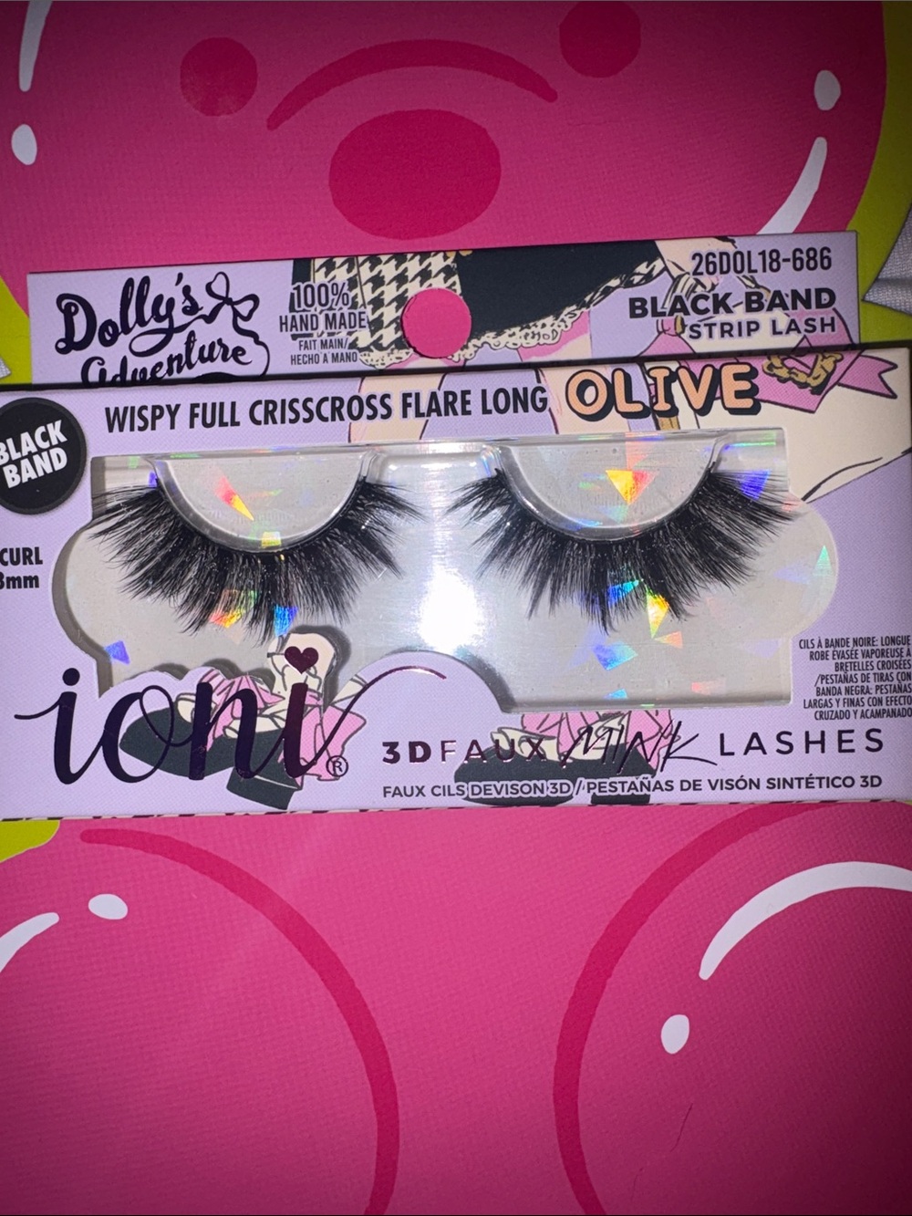Olive Wispy Full Crisscross Flare Long Strip Lashes black band brand new